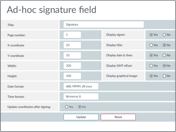 Ad-hoc signature field